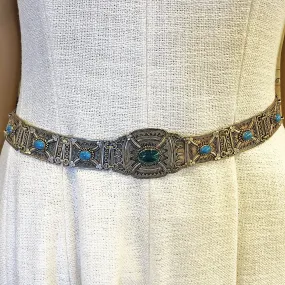 BELT Sterling Silver Eurasian/Turkish Style with Turquoise Stones - Silver