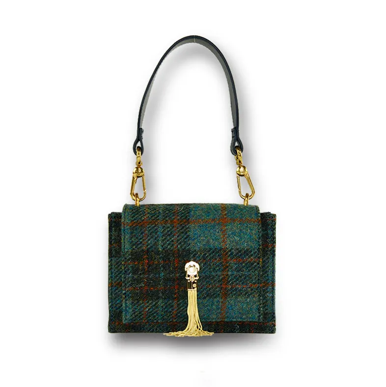 Harris Tweed Wool Tassel Clasp Bag,Scottish Handcrafted Bag-i7bags