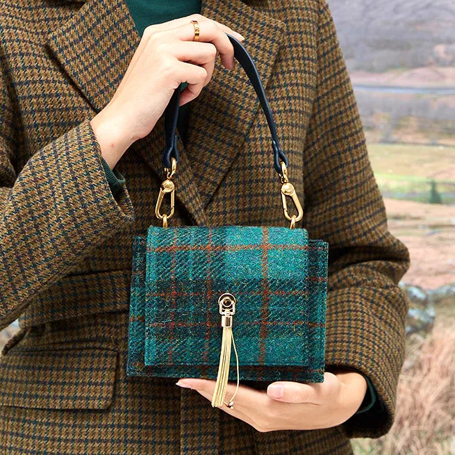 Harris Tweed Wool Tassel Clasp Bag,Scottish Handcrafted Bag-i7bags