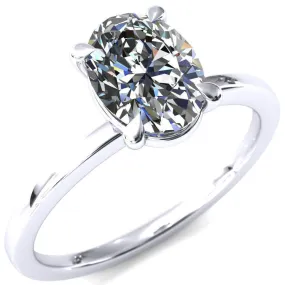 Lyla 12x10mm Oval 5.8 Cts. DEW Moissanite Center Stone 4 Claw Prong Single Rail Solitaire .950 Platinum Ring