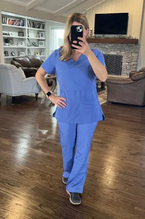 Nursing Scrubs Top For Breastfeeding - Ceil Blue