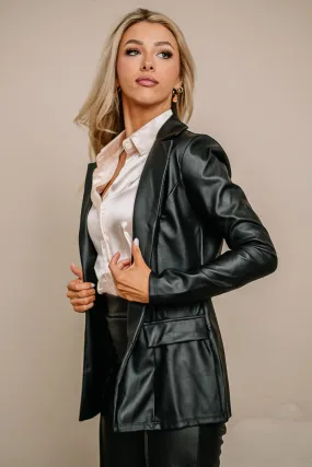 The Sonia Faux Leather Blazer | Black